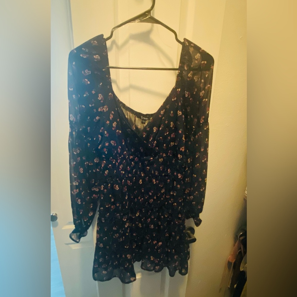 Trixxi Navy Dress with Floral Patterns